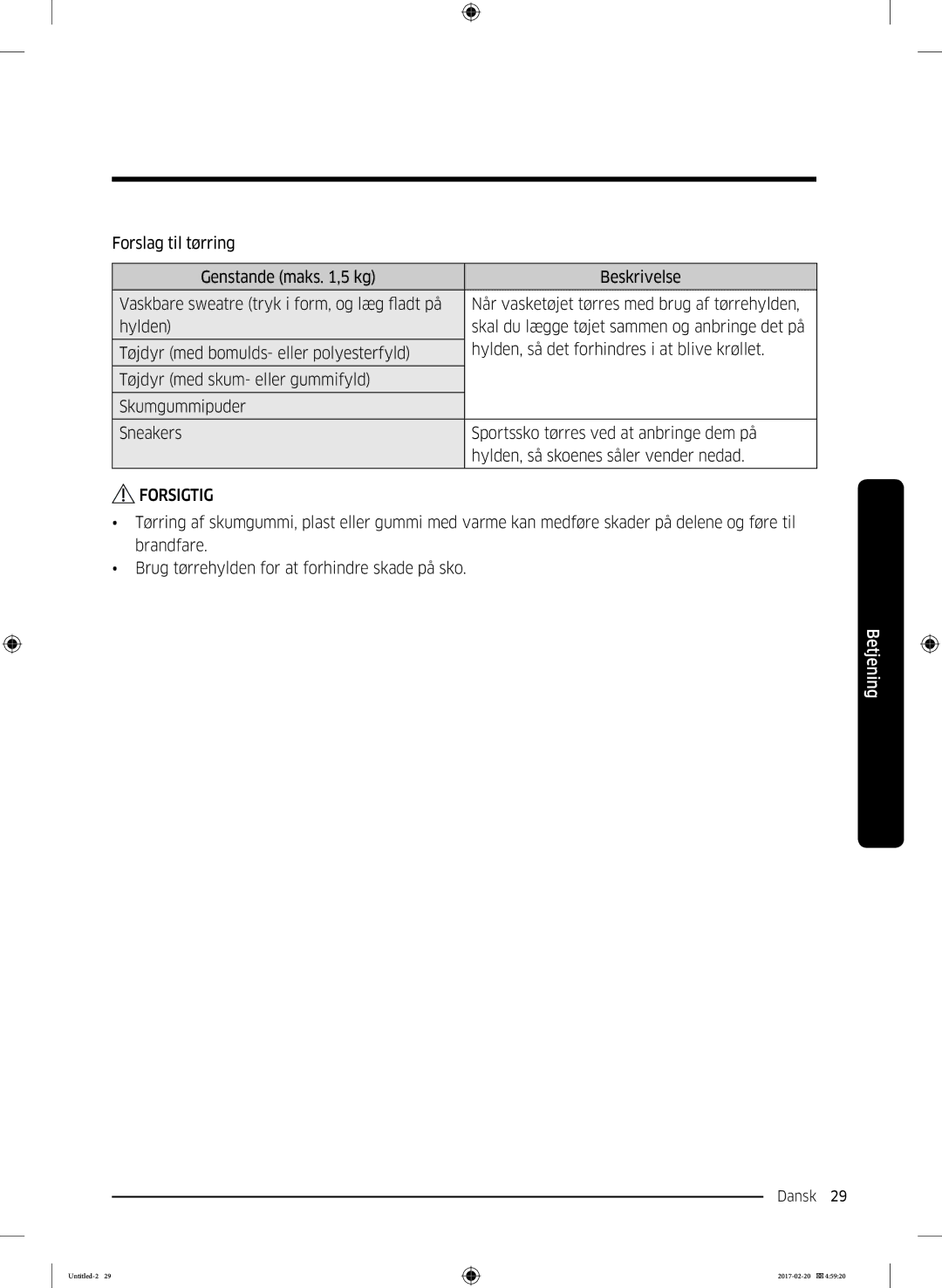 Samsung DV90M6200EW/EE manual Dansk 29  